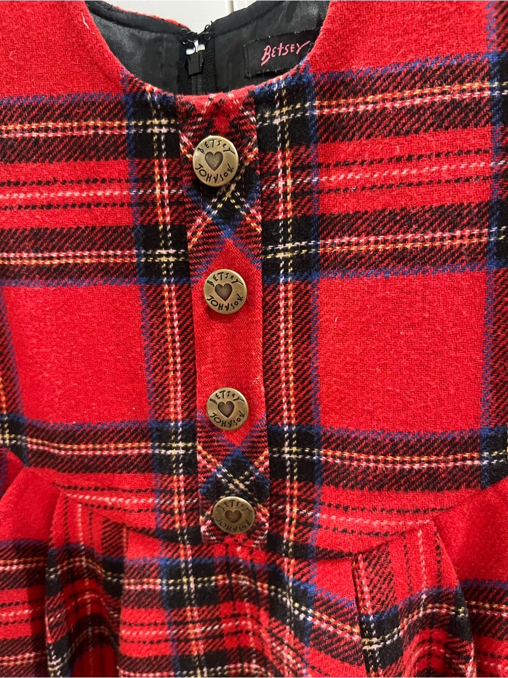 VINTAGE 90s Betsey Johnson Black Label Red Plaid Jumper Dress - Size 4 - Picture 3 of 5